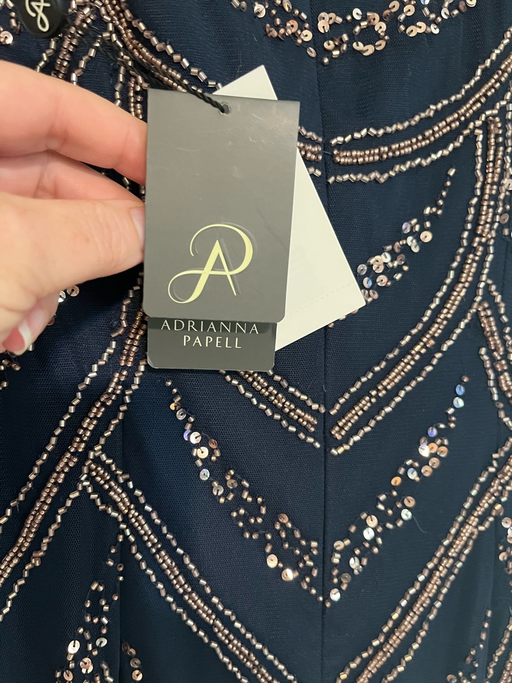 NWT Size 8 Adrianna Papell Beaded Art Deco Cocktail Dress in Navy/Rose Gold - Picture 9 of 9
